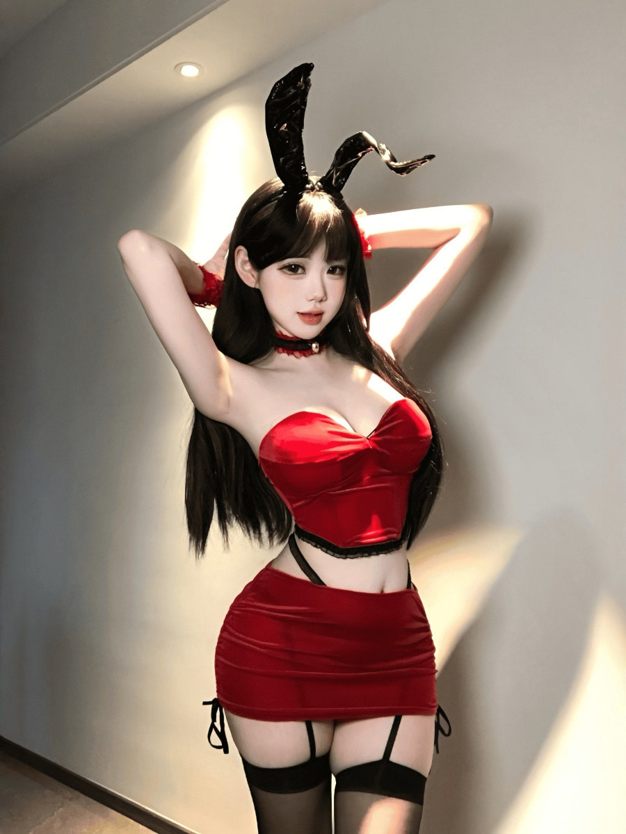 Lace Bralette Set - Gaun Bodycon Pendek Berenda Merah, Seksi,